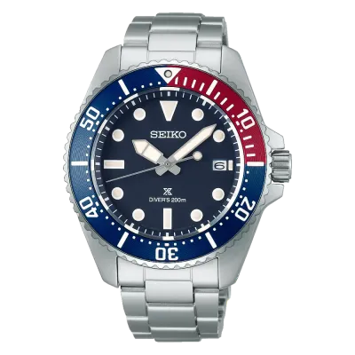Herrenuhr Seiko Prospex Solar Diver’s 200m SNE595P1 Solaruhr Rot Blau Pepsi