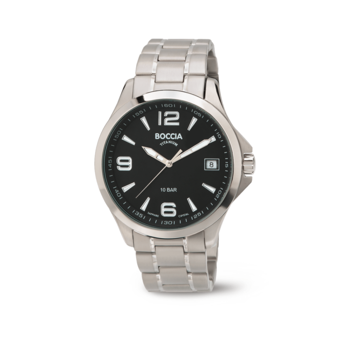 Boccia Herrenuhr Sport Reintitan Schwarz Datum Schraubkrone 10bar