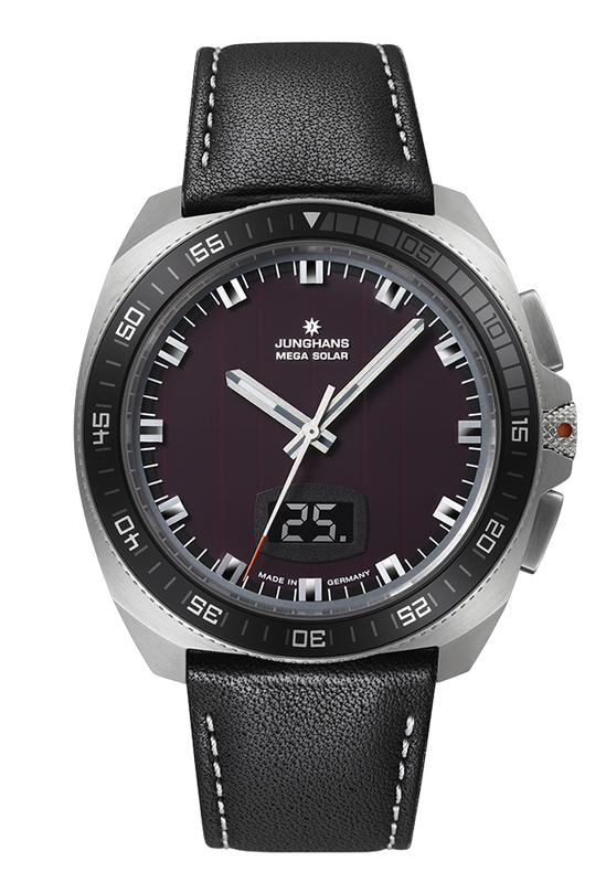 JUNGHANS MEGA SOLAR  1972 56421000  Herrenuhr Lederband Schwarzes Ziffernblatt
