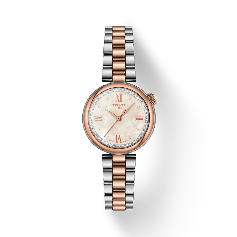 Tissot Desir kleine Damenuhr Perlmutt Ziffernblatt T1520102211800 Bicolor Silber Rosegold