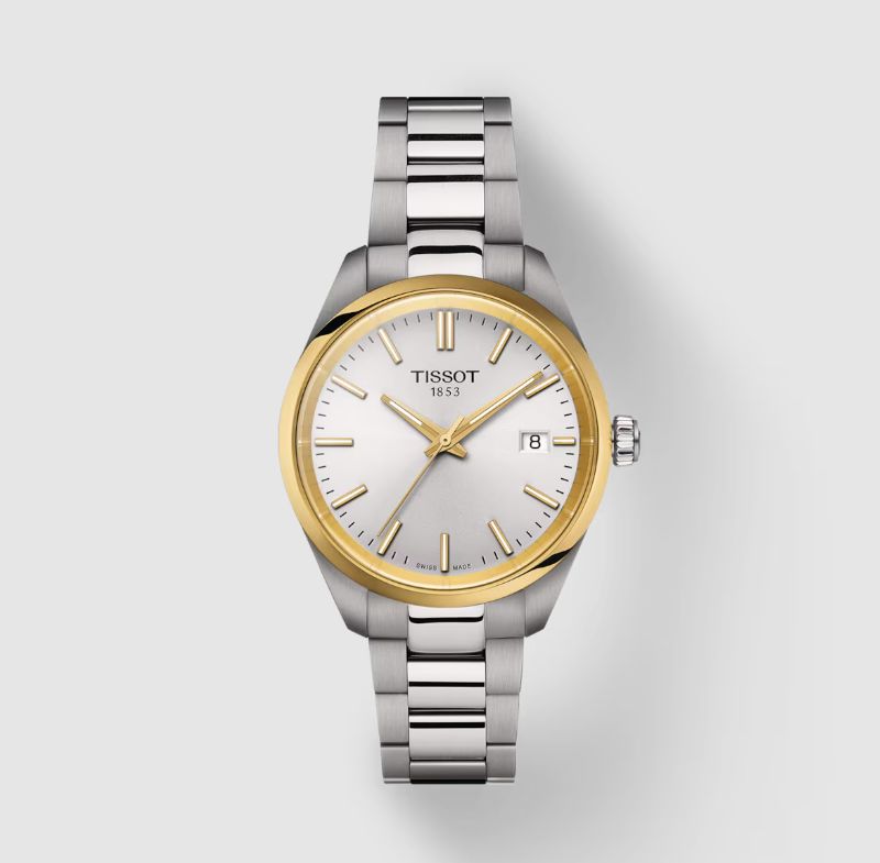 TISSOT Damenuhr Gold Silber PR 100 34mm