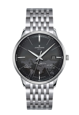 JUNGHANS MEISTER MEGA FUNK SAPHIRGLAS  58480344 Herrenuhr Stahlband Zeitlos Elegante Herrenuhr Durchmesser 38,4 mm