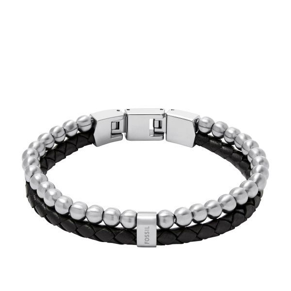 Fossil Armband mehrreihig Townsman Beads Leder schwarz Herrenarmband JF04855040 Edelstahl Leder Schwarz