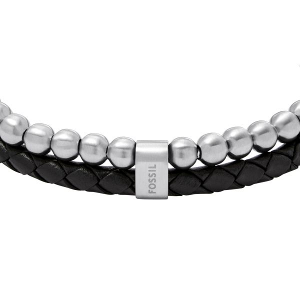 Fossil Armband mehrreihig Townsman Beads Leder schwarz Herrenarmband JF04855040 Edelstahl Leder Schwarz