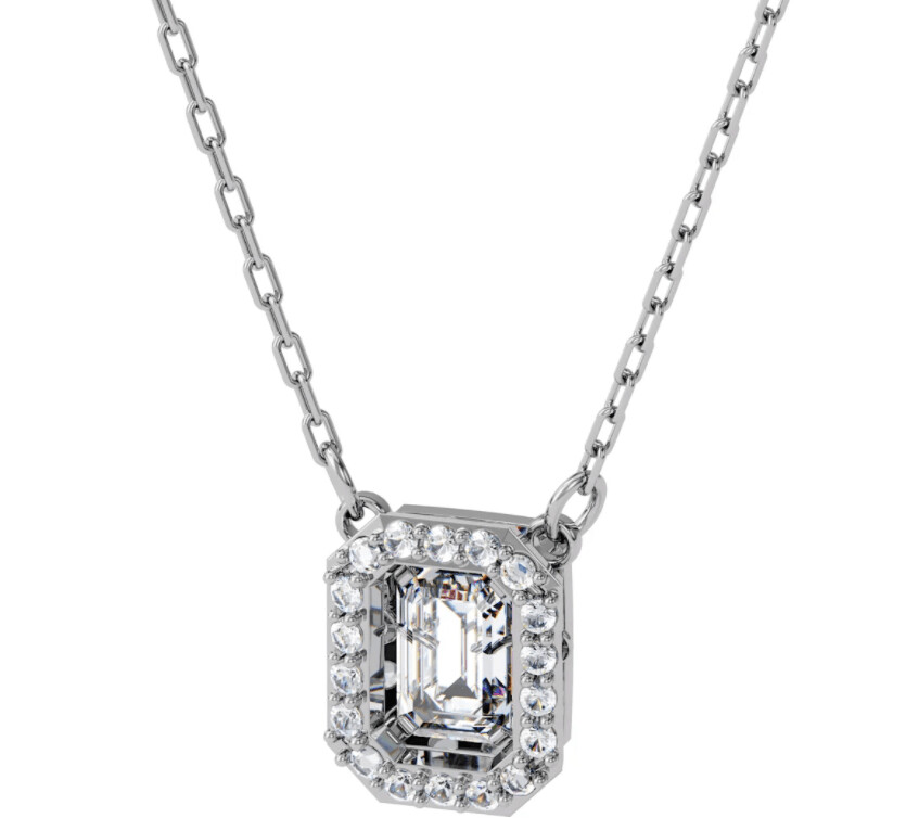 Swarovski 5599177 Millenia Halskette, Swarovski Zirkonia mit Square-Schliff, Weiss, Rhodiniert