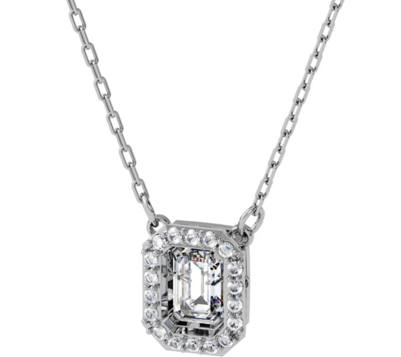 Swarovski 5599177 Millenia Halskette, Swarovski Zirkonia mit Square-Schliff, Weiss, Rhodiniert