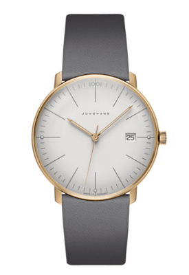 JUNGHANS MAX BILL QUARZ Datum Hartplexiglas Kalbslederband