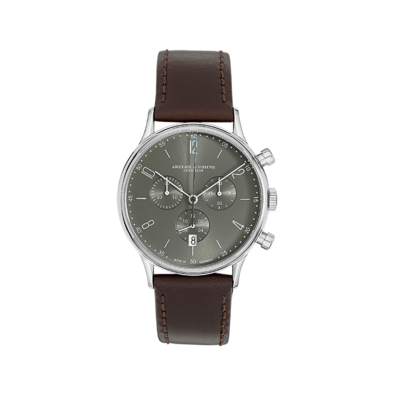 Abeler & Söhne AS3265 Saphirglas Schweizer Uhrwerk  Herrenuhr stahlfarben  Lederband dunkelbraun
