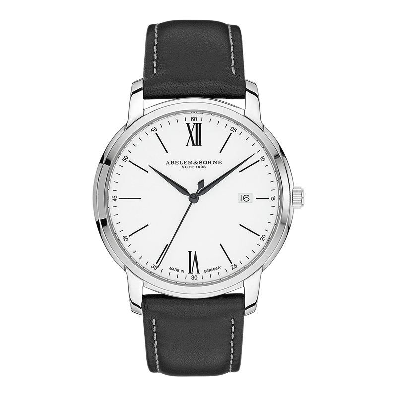 Abeler & Söhne AS3103 Saphirglas Schweizer Uhrwerk Herrenuhr Edelstahl Leder schwarz weiss Abeler & Söhne AS3103 Saphirglas Schweizer Uhrwerk Herrenuhr Edelstahl Leder schwarz weiss