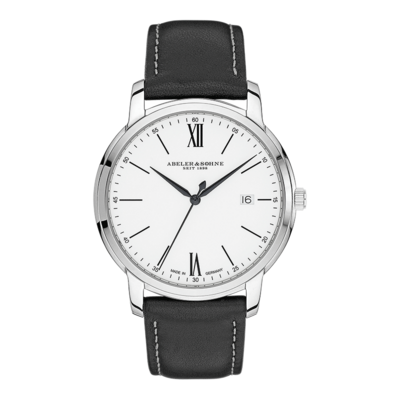 Abeler & Söhne AS3103 Saphirglas Schweizer Uhrwerk Herrenuhr Edelstahl Leder schwarz weiss Abeler & Söhne AS3103 Saphirglas Schweizer Uhrwerk Herrenuhr Edelstahl Leder schwarz weiss