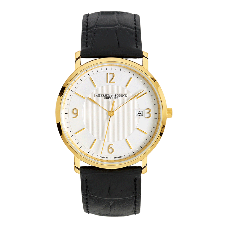 Abeler & Söhne AS1193 Saphirglas Schweizer Uhrwerk Herrenuhr Leder schwarz gold 40MM Abeler & Söhne AS1193 Saphirglas Schweizer Uhrwerk Herrenuhr Leder schwarz gold 40MM