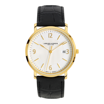 Abeler & Söhne AS1193 Saphirglas Schweizer Uhrwerk Herrenuhr Leder schwarz gold 40MM Abeler & Söhne AS1193 Saphirglas Schweizer Uhrwerk Herrenuhr Leder schwarz gold 40MM