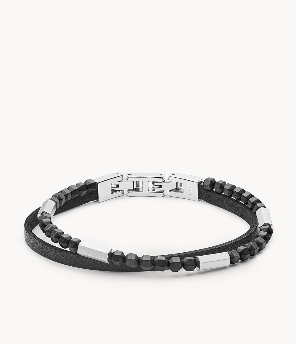 Fossil JF03434040 Herren Armband Caravan Hämatit Leder schwarz Fossil JF03434040 Herren Armband Caravan Hämatit Leder schwarz