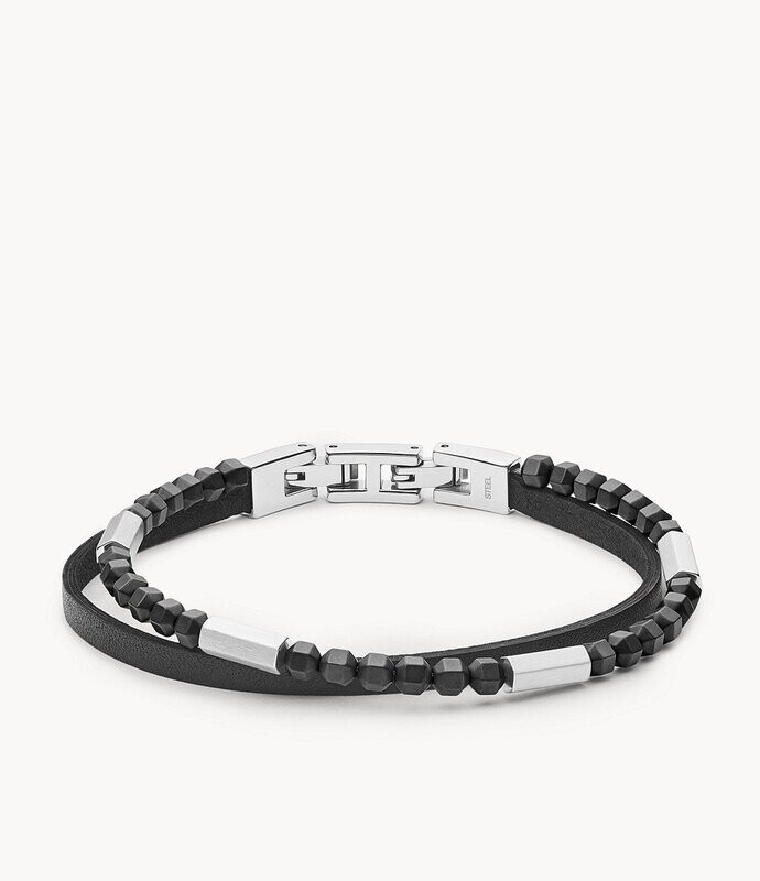 Fossil JF03434040 Herren Armband Caravan Hämatit Leder schwarz Fossil JF03434040 Herren Armband Caravan Hämatit Leder schwarz