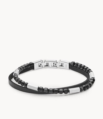 Fossil JF03434040 Herren Armband Caravan Hämatit Leder schwarz Fossil JF03434040 Herren Armband Caravan Hämatit Leder schwarz