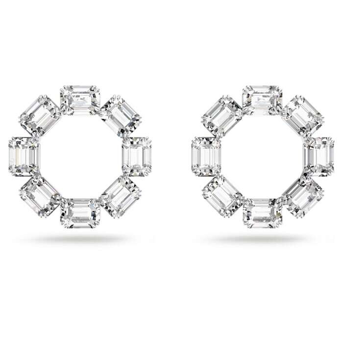 Swarovski 5618629 Creolen Millenia Kristalle mit Oktagon-Schliff, Weiss, Rhodiniert