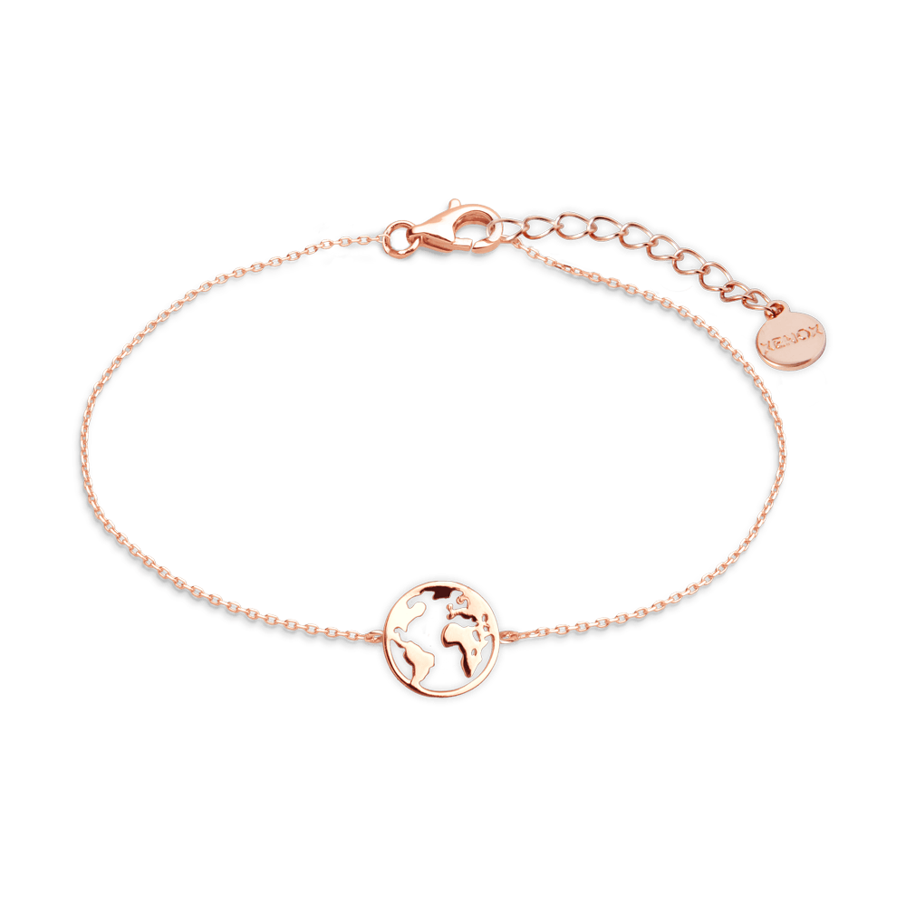 Armkette Geschenkidee Reise Xenox Armband Wanderlust Weltkugel rosé