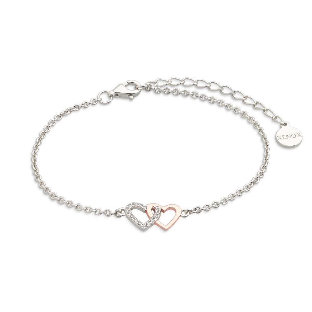 Armkette Doppelherz Silber Xenox Armband LOVE STORY Doppelherz silber rosé