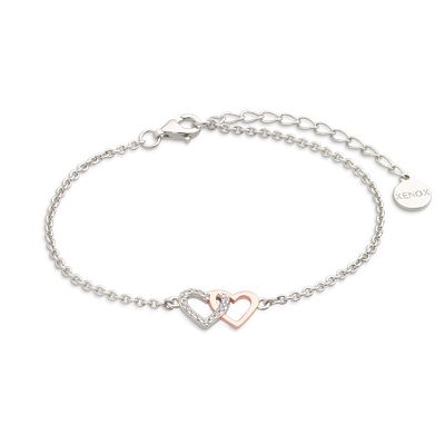Armkette Doppelherz Silber Xenox Armband LOVE STORY Doppelherz silber rosé
