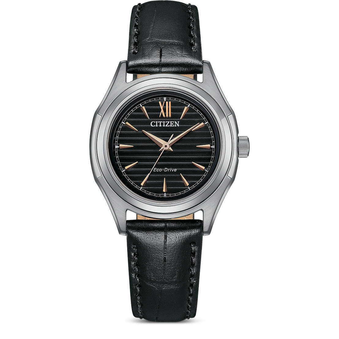 Citizen Damenuhr Eco-Drive Leder Schwarz Roségold