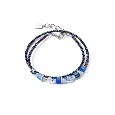 Coeur De Lion Doppelarmband -Joyful Colours Wrap Armband silber blau 4564300700