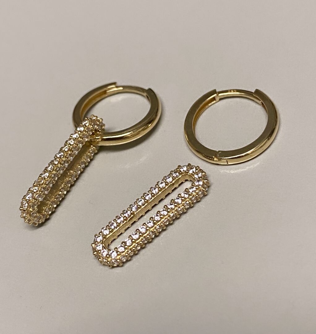 Creole Ohrringe Ohrschmuck Gold mit Anhänger New York Design Creole Ohrringe Ohrschmuck Gold mit Anhänger New York Design