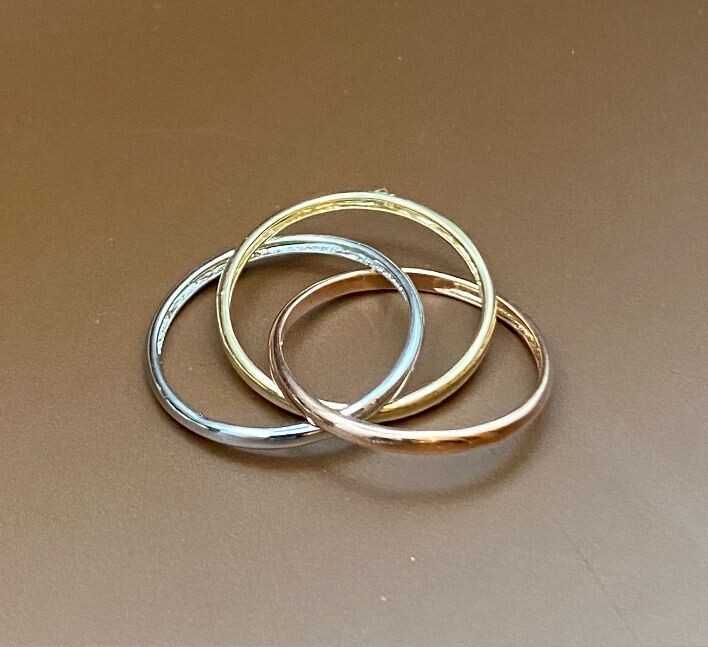 Dreifachring Gelb Weiss Rose Gold in 585 14 Karat Ringweite 58 Dreifachring Gelb Weiss Rose Gold in 585 14 Karat Ringweite 58