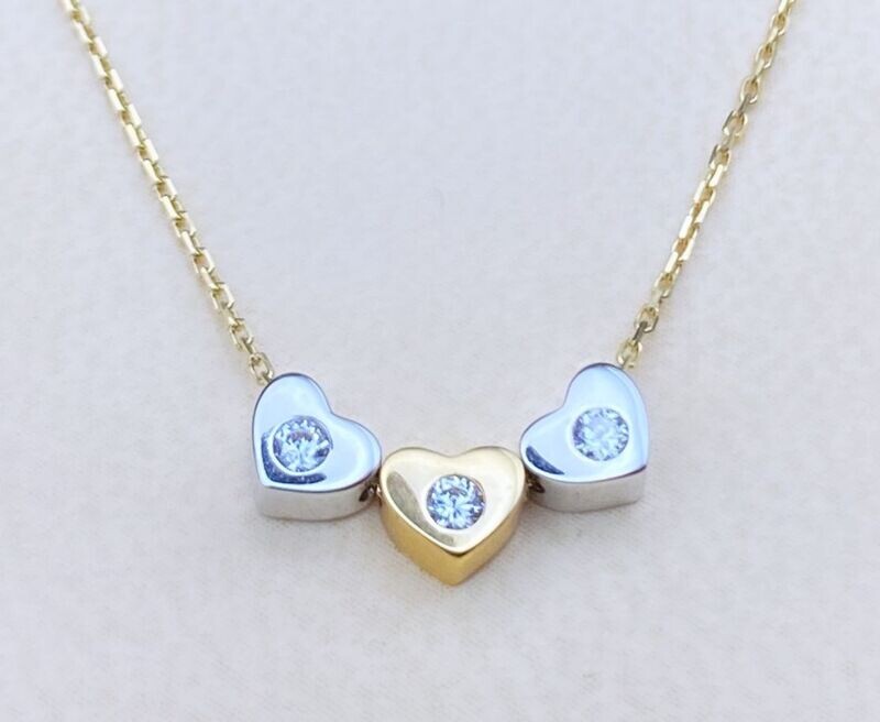Goldkette 3 Herze in Weißgold / Gelbgold mit Zirkonia gefasst  inkl. Kette 42cm 585 Gold TON5602A16750