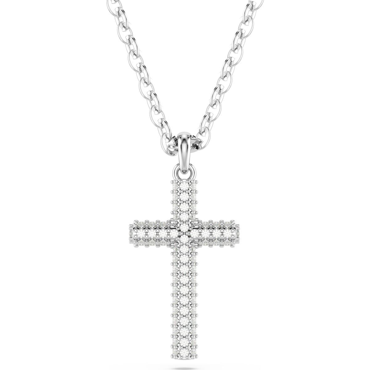 Swarovski Kreuzkette Kreuz Insigne Anhänger Pavé, Kreuz, Weiß, Rhodiniert