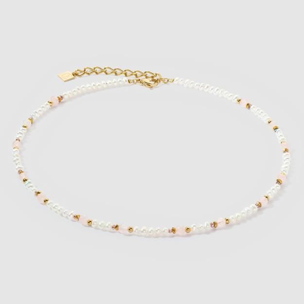 Coeur De Lion Halskette Romantic Süßwasserperlen & Rosenquarz gold