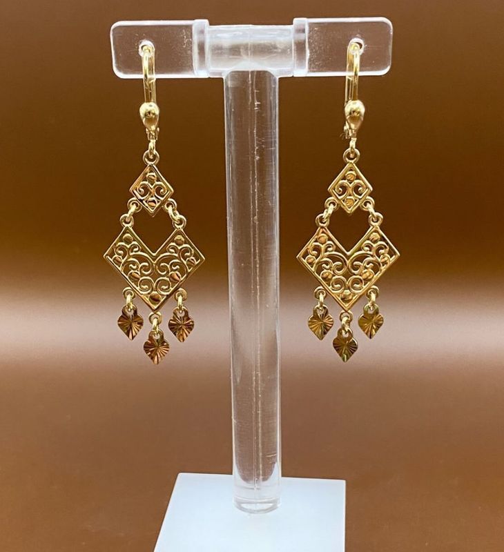 Gold Ohrschmuck Langhängend  Modern Women 585 Gold 14 Karat Echtschmuck Klappverschluß Herzanhänger