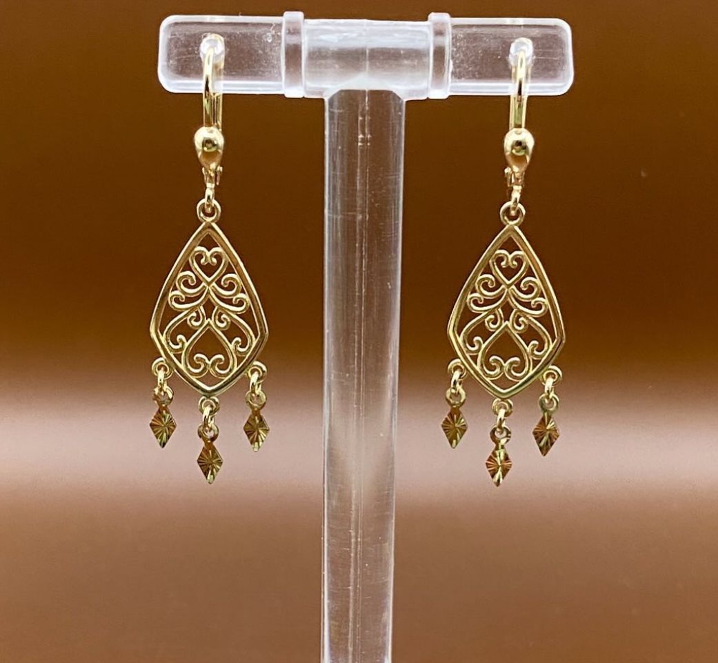 Gold Ohrschmuck Langhängend  Modern Women 585 Gold 14 Karat Echtschmuck Klappverschluß Herzanhänger