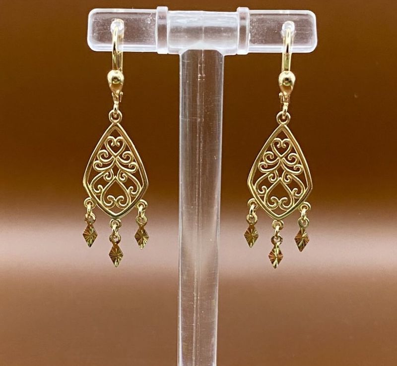 Gold Ohrschmuck Langhängend  Modern Women 585 Gold 14 Karat Echtschmuck Klappverschluß Herzanhänger