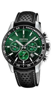 Festina F20561/5  Herren Uhr TIMELESS CHRONO Leder Armband Grün