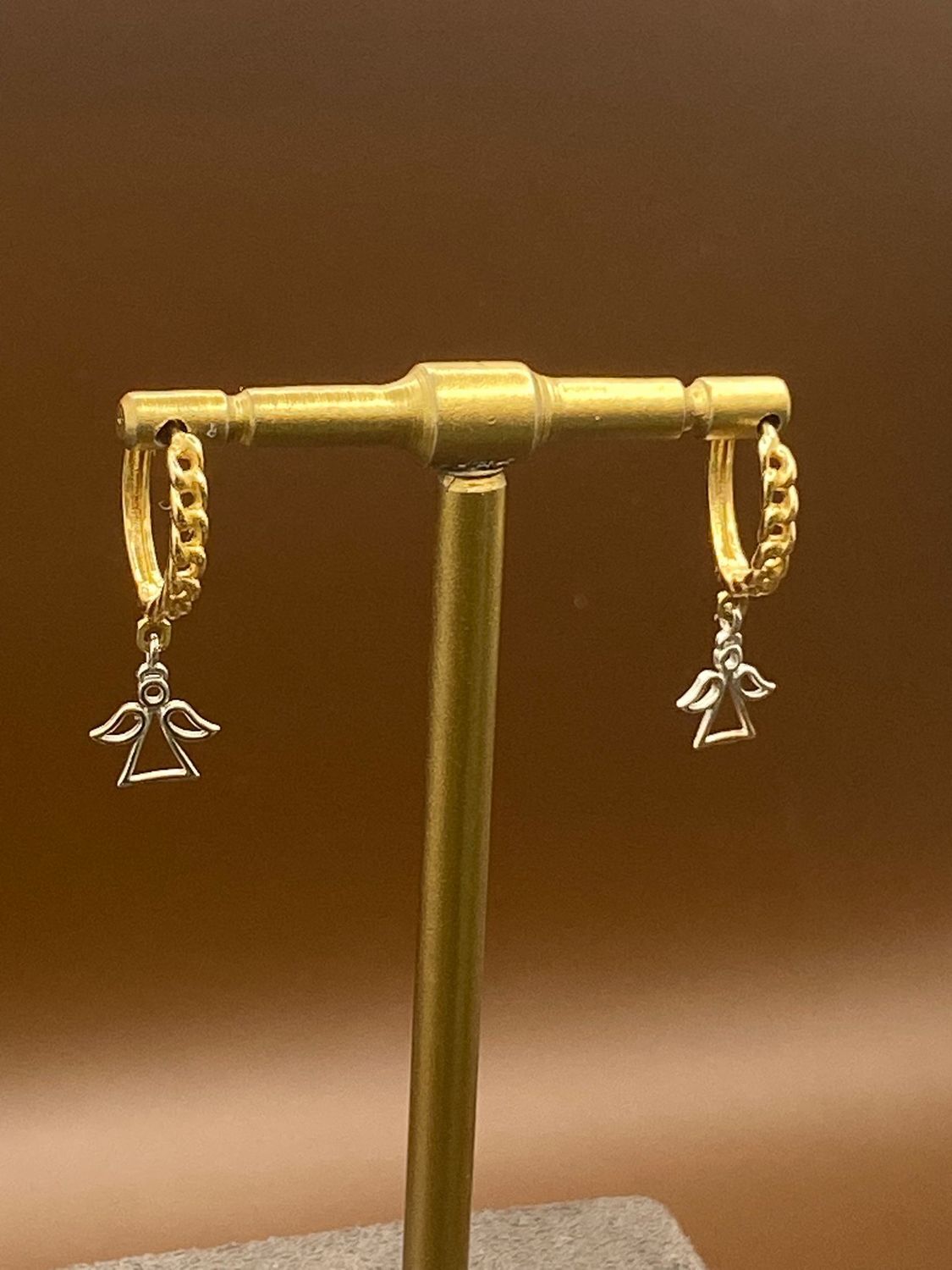 Kinderohrringe Gold Creole Ohrschmuck Engel  585 Gold 14 Karat Echtschmuck Creole mit Engel TON560153A765