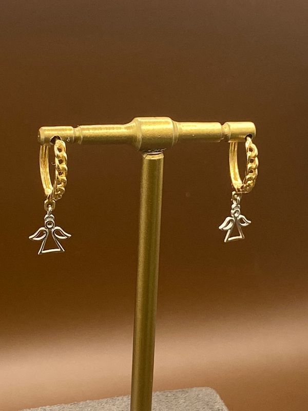 Kinderohrringe Gold Creole Ohrschmuck Engel  585 Gold 14 Karat Echtschmuck Creole mit Engel TON560153A765