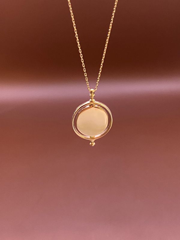 Goldkette Gravierbar Gravurplatte drehbar Rund Anhänger mit Kette Echtgold 585 / 14 Karat 42 - 45cm TON5605A20765