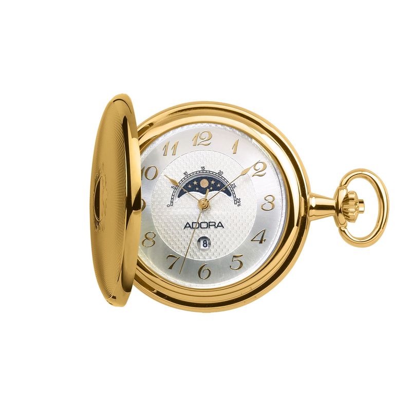 Taschenuhr Adora Quarz Edelstahl vergoldet  TU9101 Mondphase  Datum
