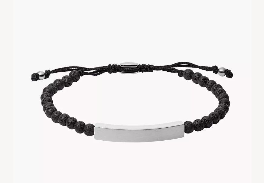 Fossil Herren Armband Plaque Lava Stone Schwarz Edelstahl