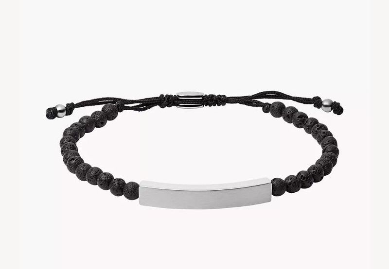 Fossil Herren Armband Plaque Lava Stone Schwarz Edelstahl