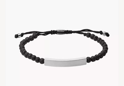 Fossil Herren Armband Plaque Lava Stone Schwarz Edelstahl