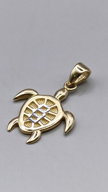 GOLDANHÄNGER Schildkröte Gelbgold Weissgold 585 / 14 kt