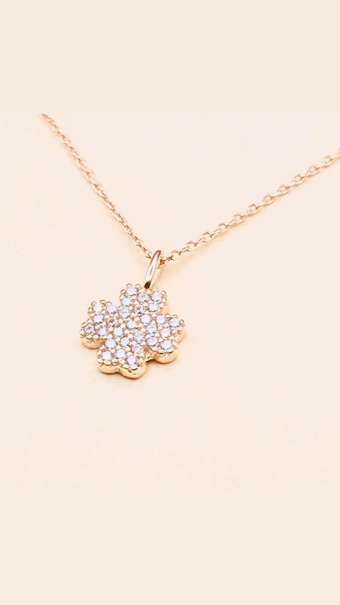 Goldkette Kleeblatt Glücksbringer in  Rosegold mit Zirkonia 42cm bis 45cm verstellbar 14karat / 585 Gold TON5601A85731