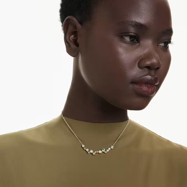 Swarovski Constella Halskette Verschiedene Schliffe, Grün, Goldlegierungsschicht