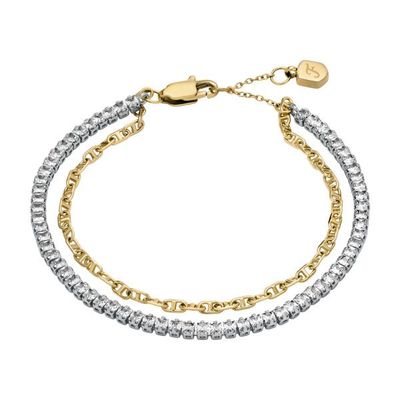 Fossil Tennisarmband Heritage D-Link Glitz Edelstahl Bicolor