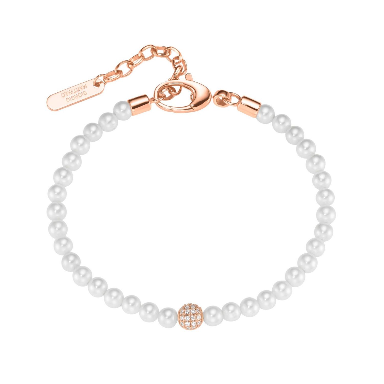 Giorgio Martello Milano Armband 206349200 Armband 20 cm Zirkonia Muschelkern Perlen 925/- Sterling Silber rose vergoldet