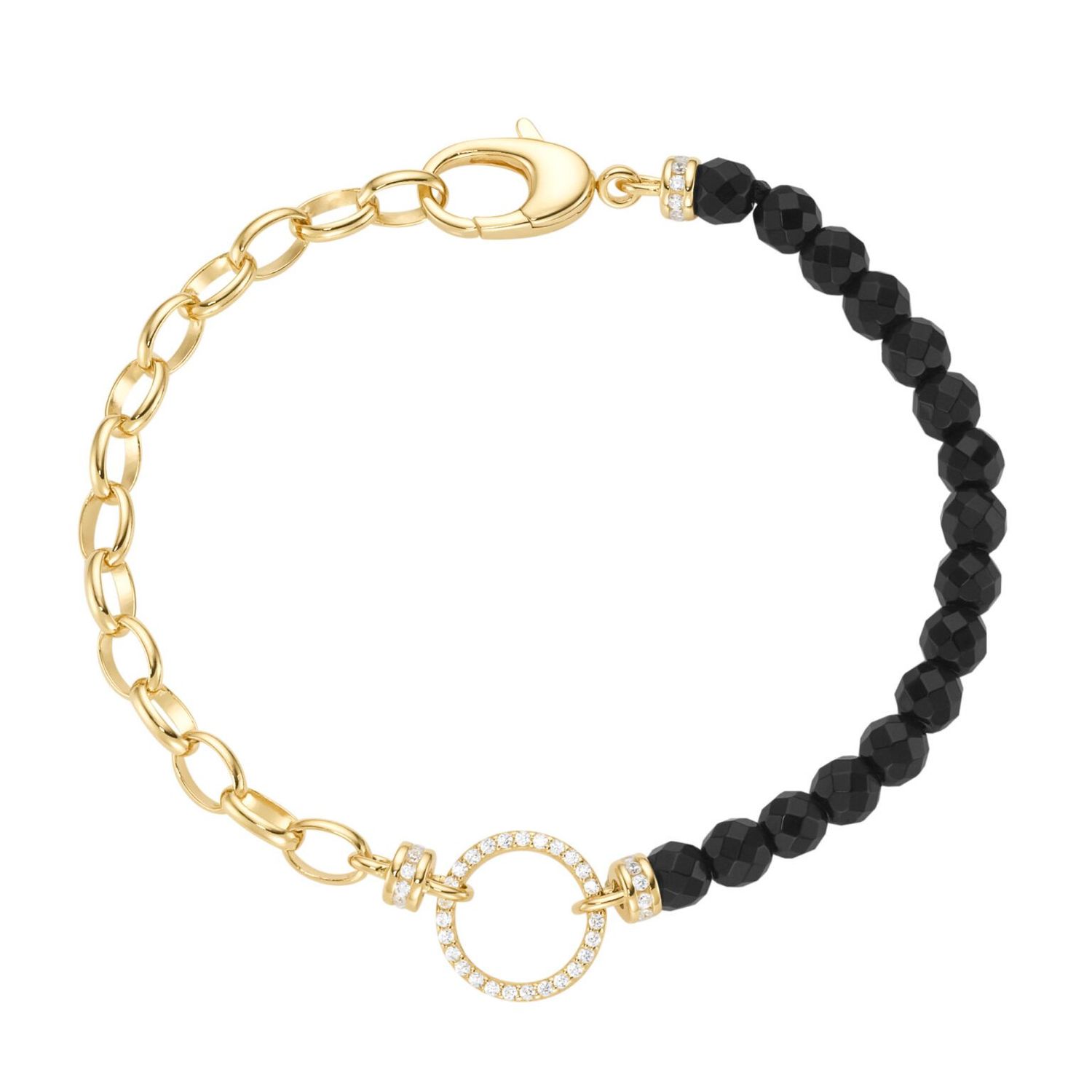 Giorgio Martello Milano 206189190 Armband 19 cm Achat Kugeln schwarz Zirkonia weiß 925/- Sterling Silber gelb vergoldet