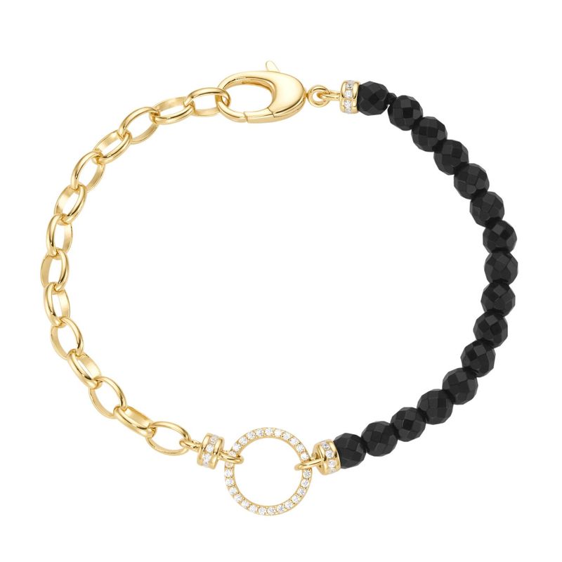 Giorgio Martello Milano 206189190 Armband 19 cm Achat Kugeln schwarz Zirkonia weiß 925/- Sterling Silber gelb vergoldet