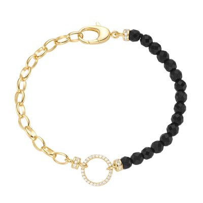 Giorgio Martello Milano 206189190 Armband 19 cm Achat Kugeln schwarz Zirkonia weiß 925/- Sterling Silber gelb vergoldet