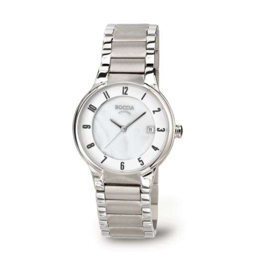 Boccia 3301-01 Damenuhr Style Reintitan Saphirglas Perlmuttzifferblatt Datum